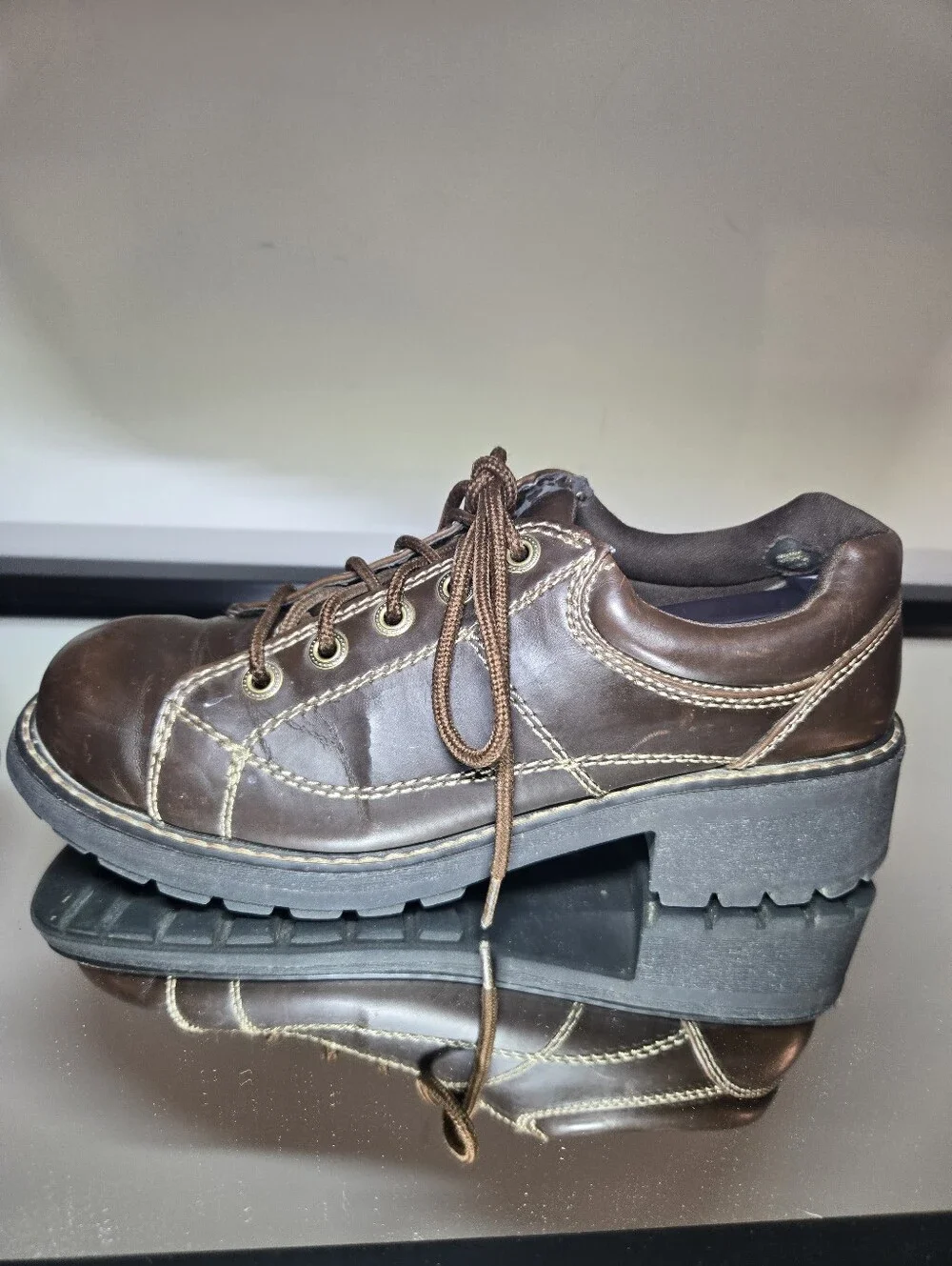 Airwalk 90s Chunky Platform Oxford Ankle Boots Women's 8.5 Brown Y2k